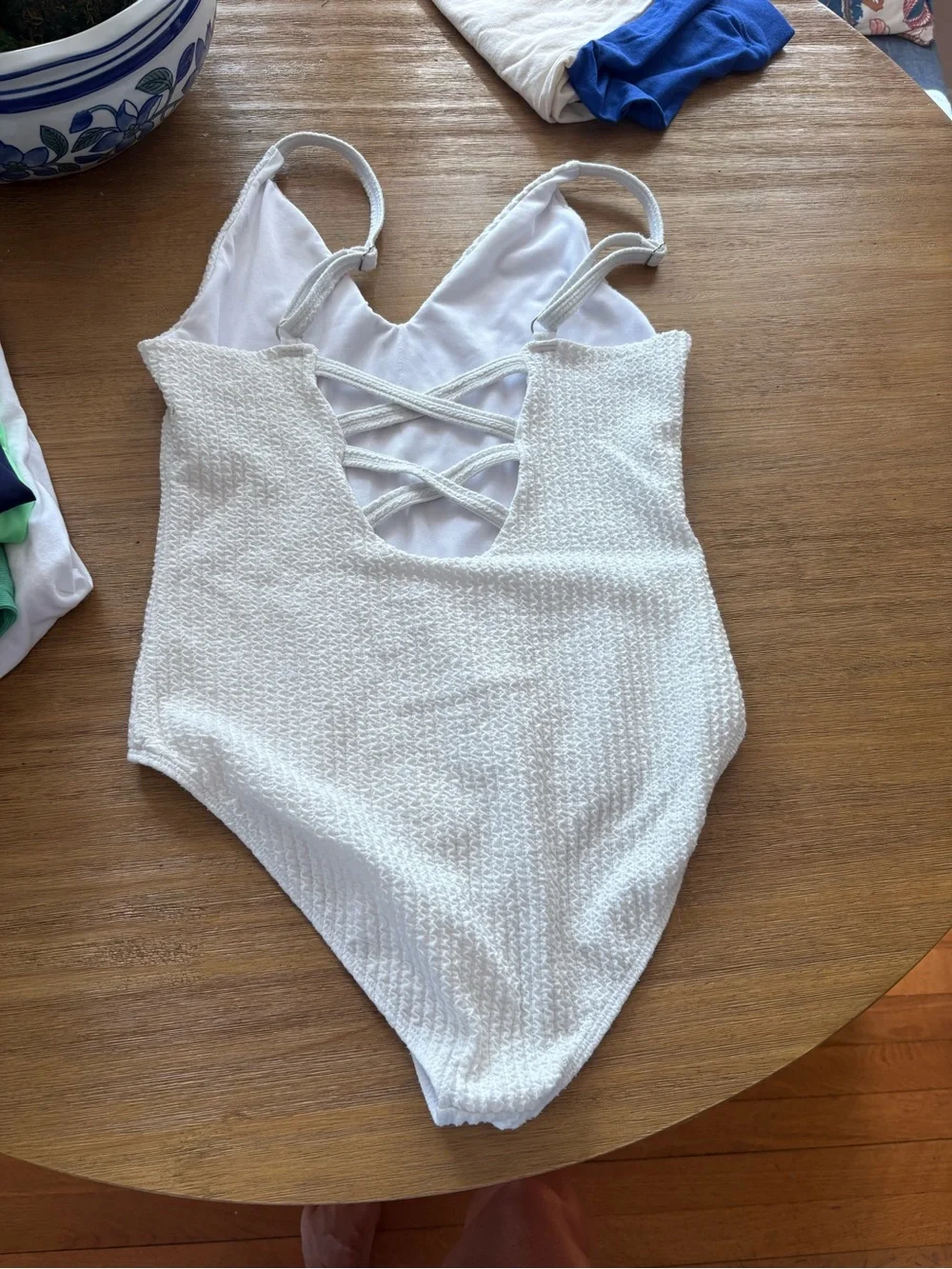 Shein Textured White One-Piece Swimsuit Size M